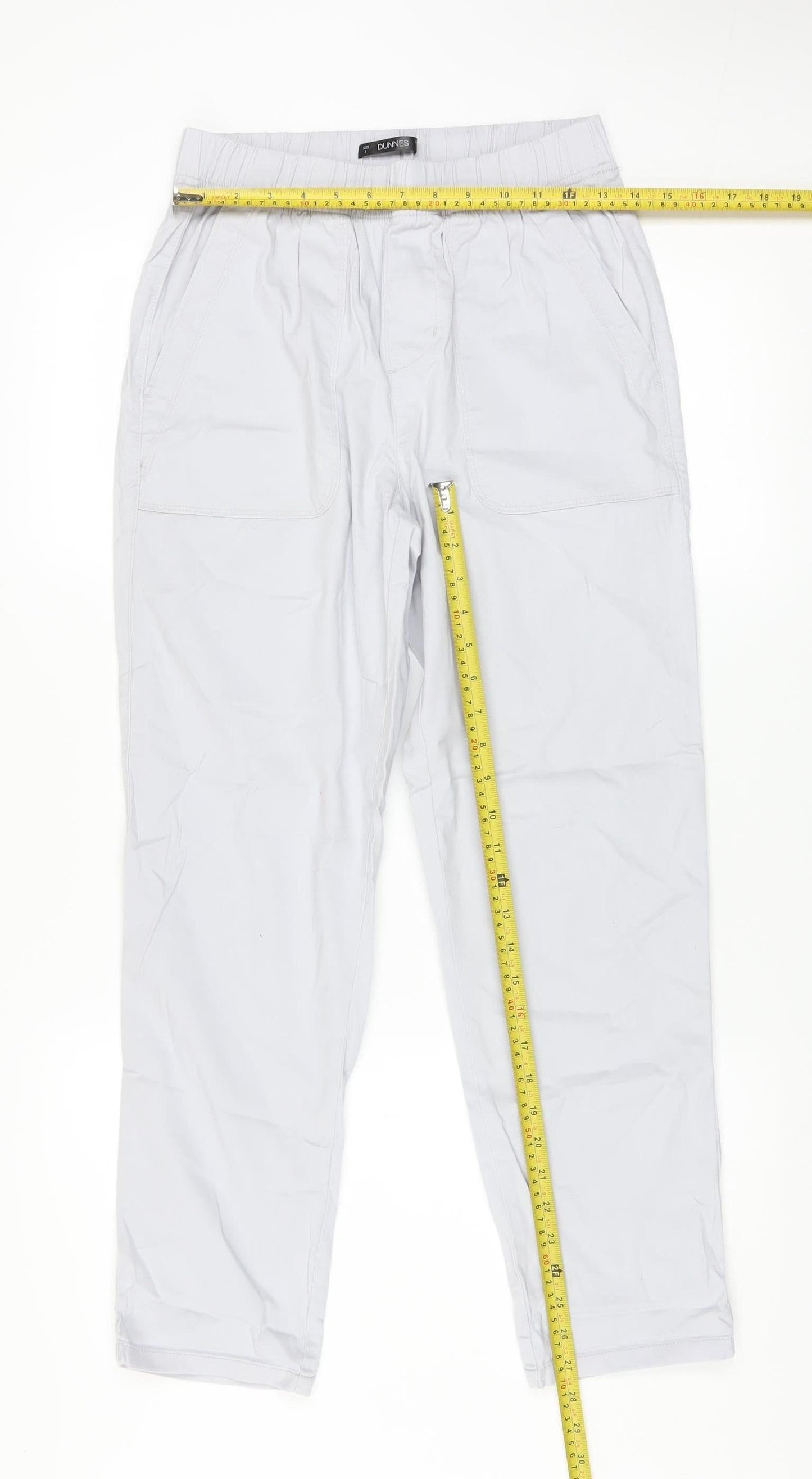 Dunnes Men's Grey Cotton Blend Chino Trousers Size S Elastic Waist