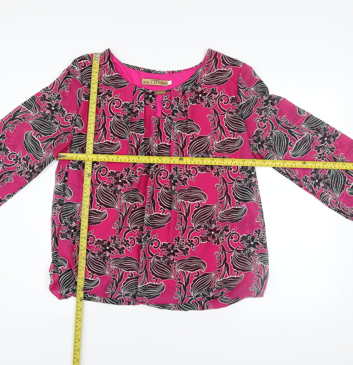 Pala D’Oro Women’s Pink Floral Blouse Long Sleeve XL Polyester Blend
