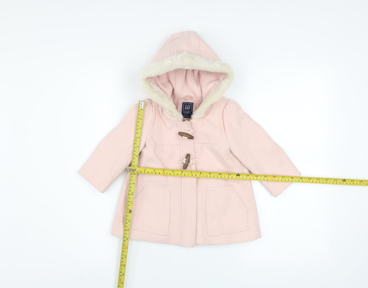 Baby GAP Girls Pink Faux Fur Hood Duffle Coat 18-24 Months Lined Winter