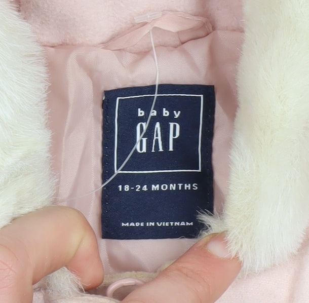 Baby GAP Girls Pink Faux Fur Hood Duffle Coat 18-24 Months Lined Winter