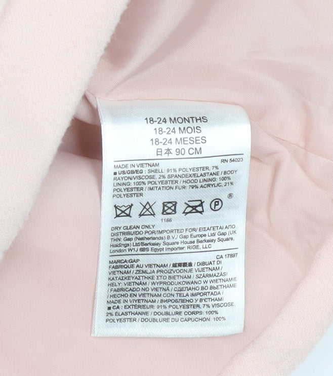 Baby GAP Girls Pink Faux Fur Hood Duffle Coat 18-24 Months Lined Winter