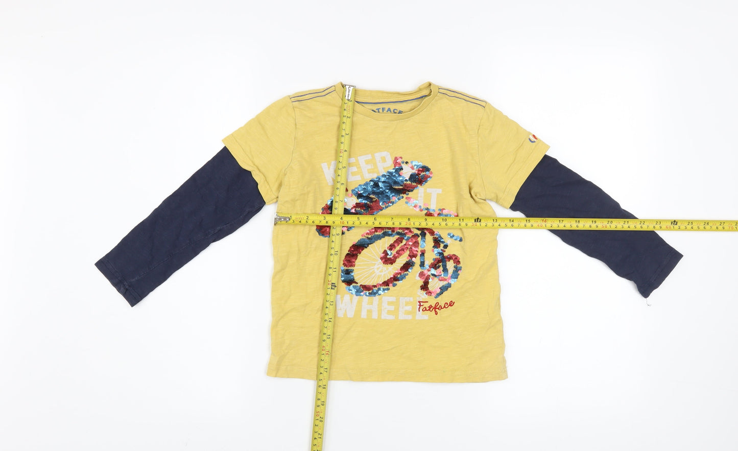 FatFace Boys Yellow Sequin Bike Long Sleeve T-Shirt 6-7 Years