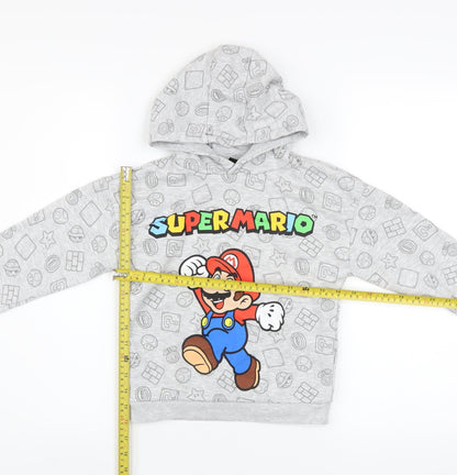 Back view of Super Mario boys’ grey hoodie 6-7 years pullover fleece graphic print