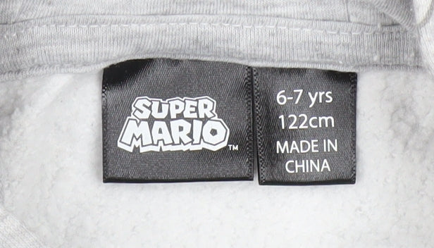 Super Mario Boys Grey Hoodie 6-7 Years Pullover Fleece Graphic Print