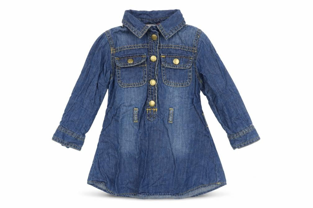 Next Girls Blue Denim Shirt Dress 18-24 Months Long Sleeve Belted