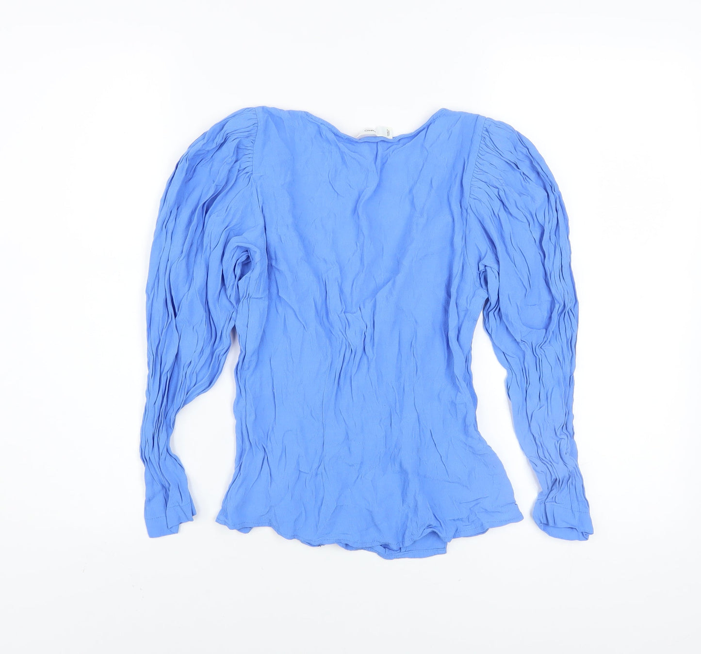 Mango Women's Blue Viscose Wrap Blouse XS Long Sleeve