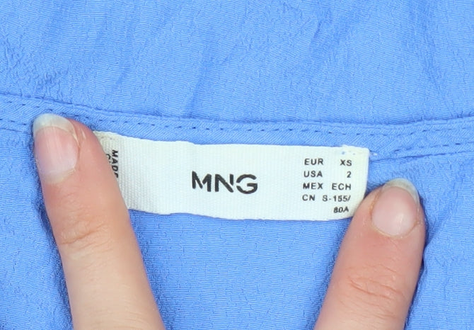 Mango Women's Blue Viscose Wrap Blouse XS Long Sleeve