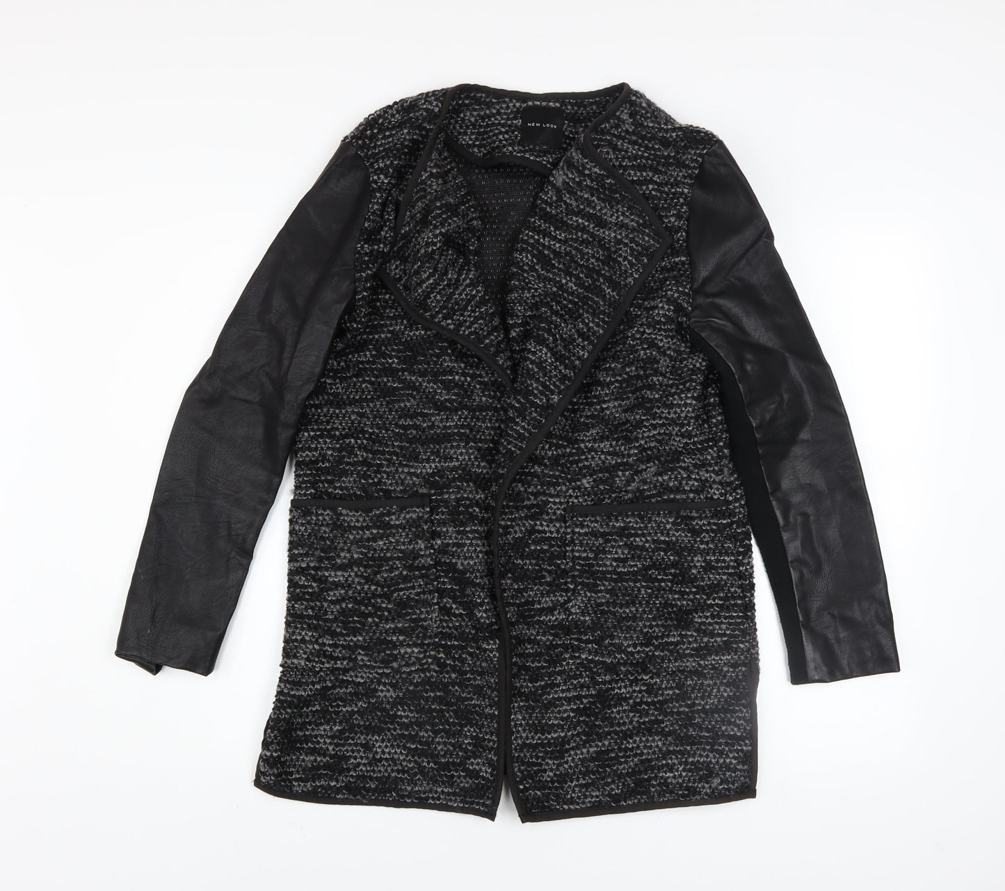 New Look Women’s Grey Faux Leather Sleeve Coatigan Size 12
