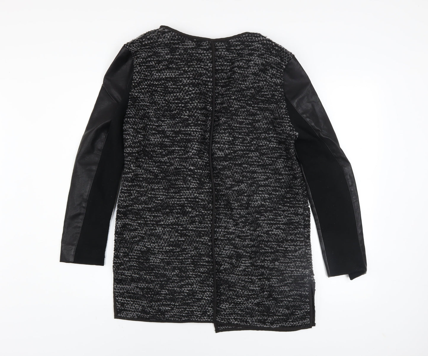 New Look Women’s Grey Faux Leather Sleeve Coatigan Size 12