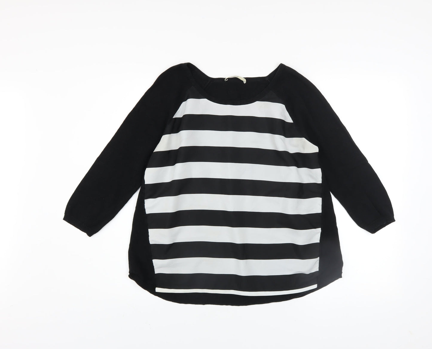 Oasis Women Black Striped 3/4 Sleeve Boat Neck Pullover Jumper S