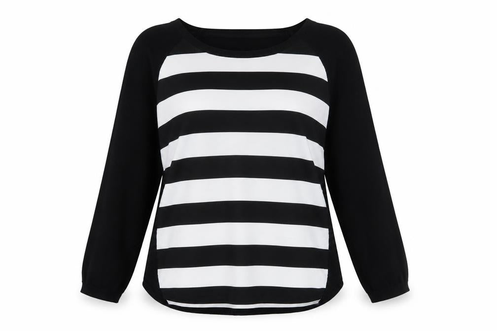 Oasis Women Black Striped 3/4 Sleeve Boat Neck Pullover Jumper S