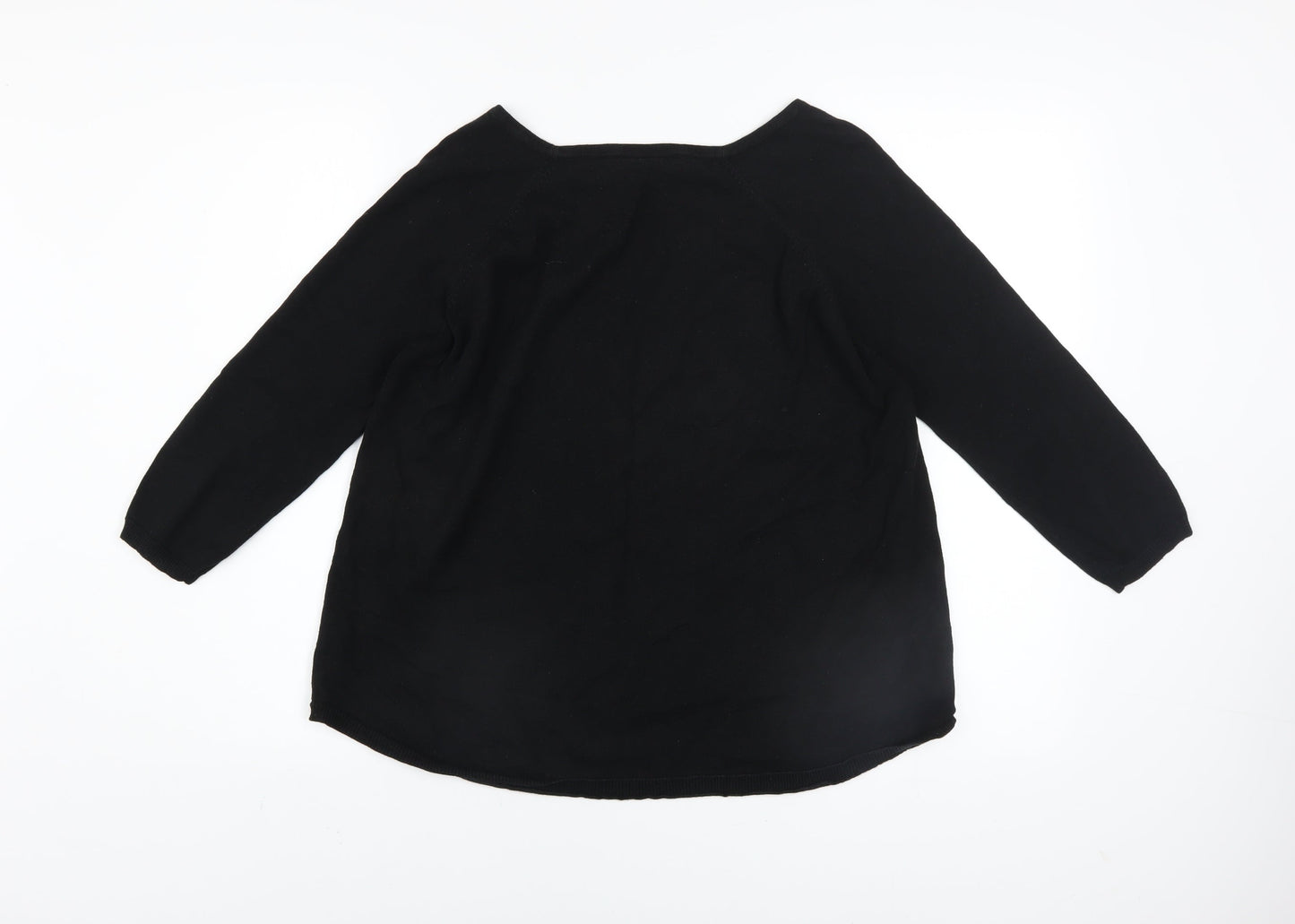 Oasis Women Black Striped 3/4 Sleeve Boat Neck Pullover Jumper S