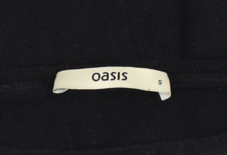 Oasis Women Black Striped 3/4 Sleeve Boat Neck Pullover Jumper S