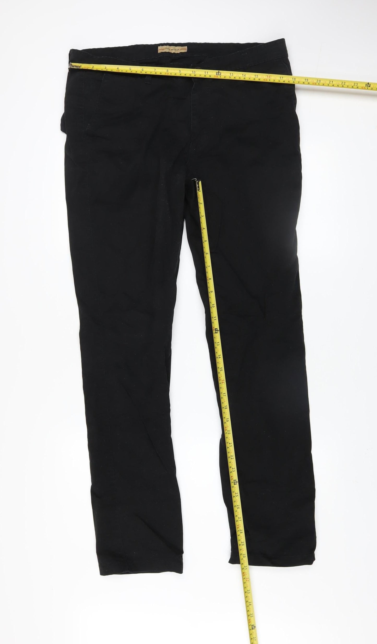 Tom Becker Men's Black Cotton Chino Trousers Size 36 Regular