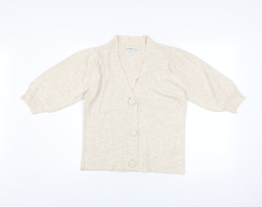 Gallery Womens Beige 3/4 Sleeve V-Neck Knit Cardigan Size M