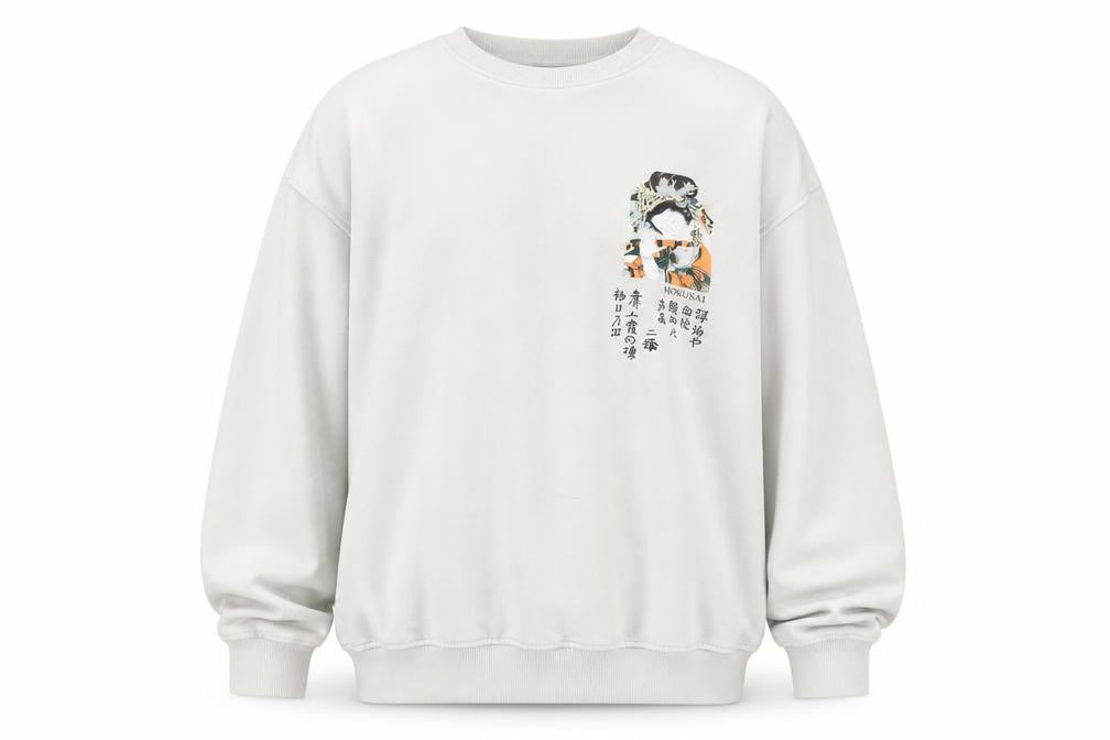 Primark Men Beige Hokusai Graphic Pullover Sweatshirt Size S