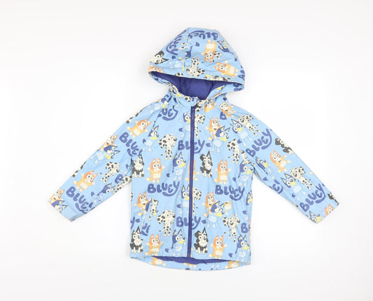 Bluey Boys Blue Hooded Rain Coat Jacket 5-6 Years Waterproof Lined