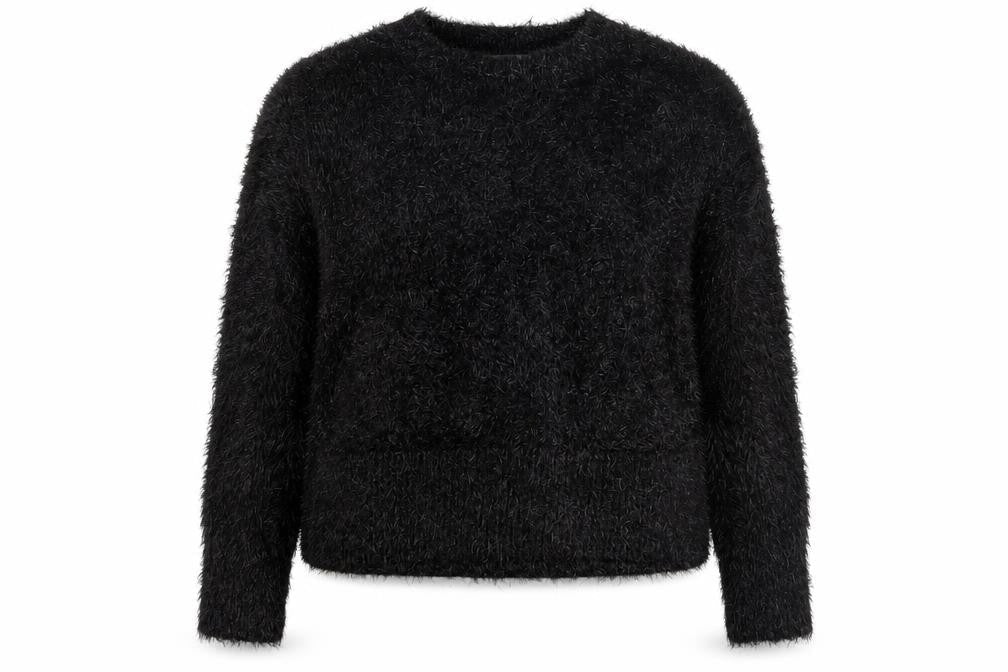 Gallery Women Black Fluffy Pullover Sweater UK 18 Long Sleeve Crew Neck