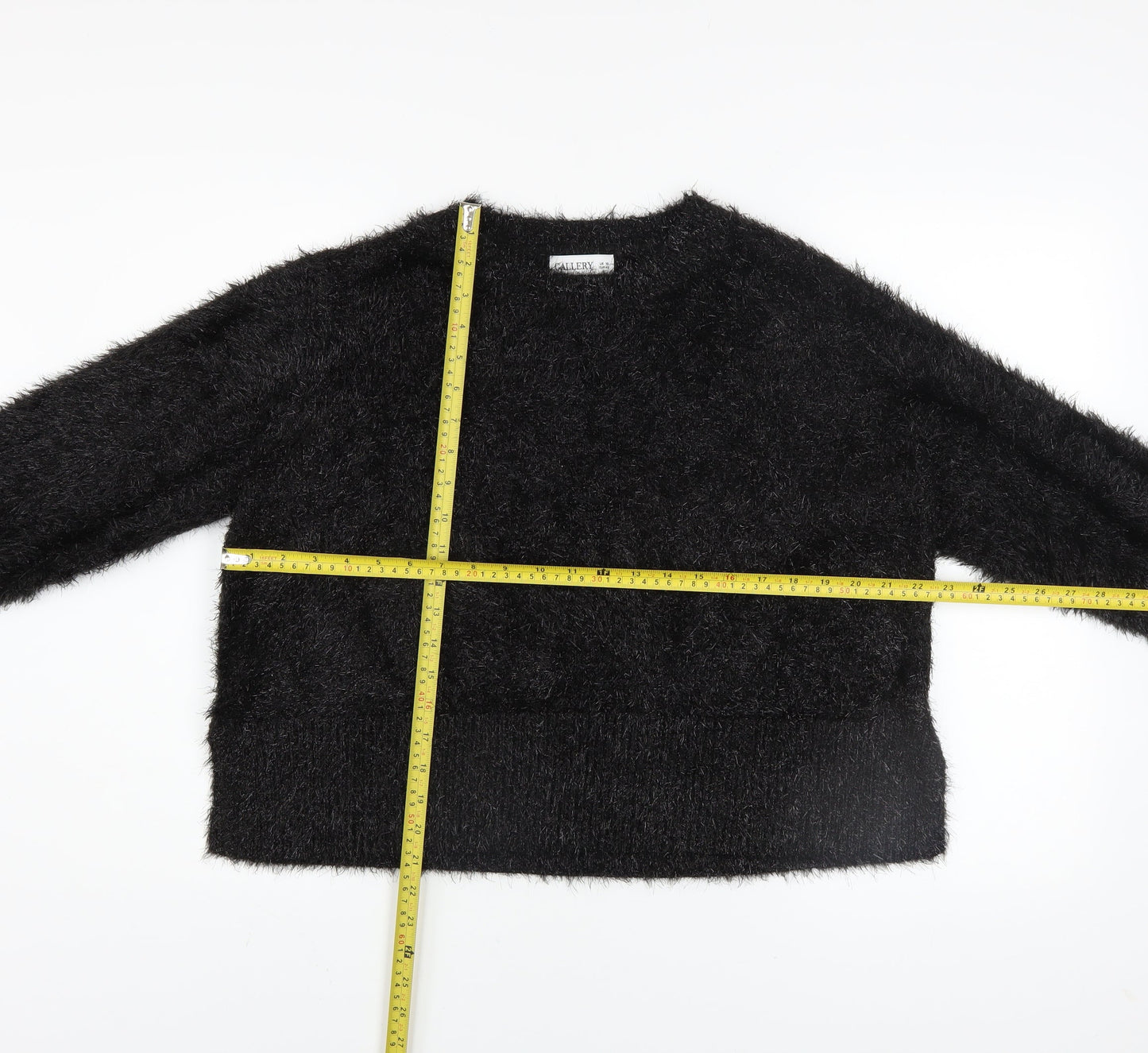 Gallery Women Black Fluffy Pullover Sweater UK 18 Long Sleeve Crew Neck