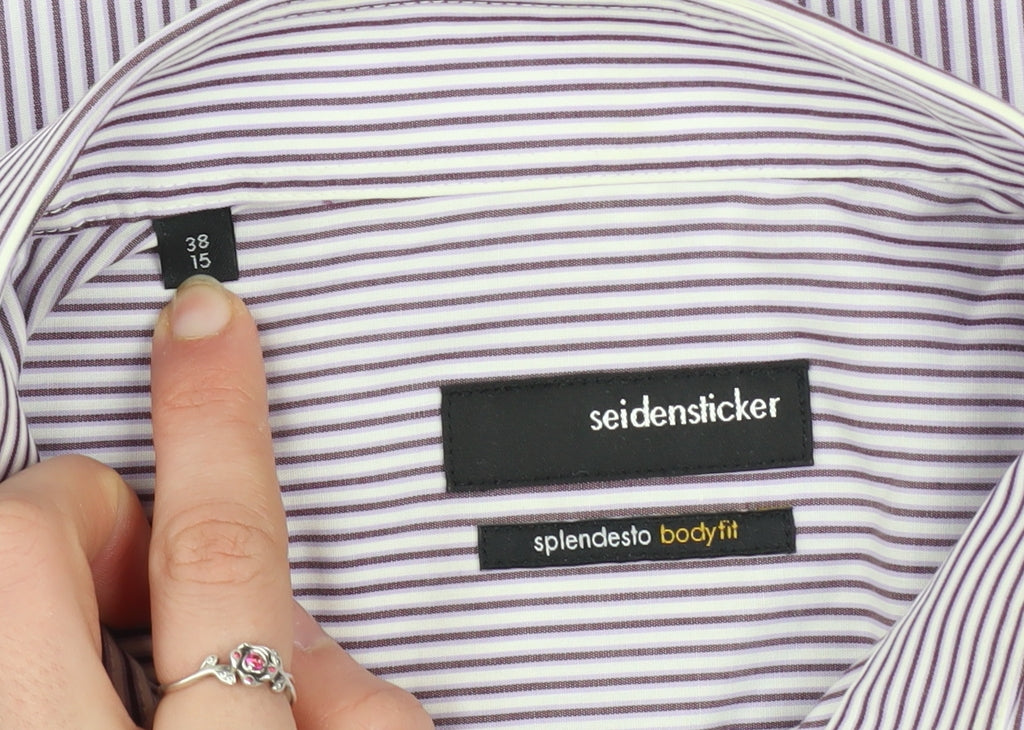 Seidensticker Men Purple Striped Slim Fit Long Sleeve Cotton Shirt 15in