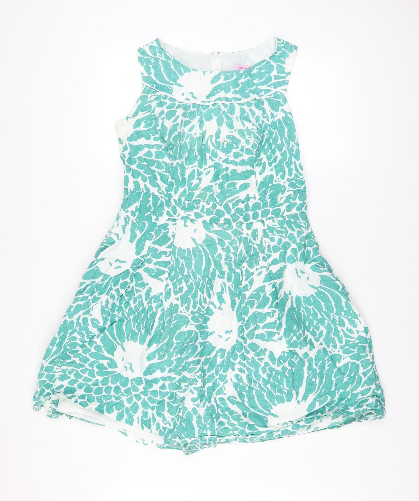 Marks and Spencer Per Una Green Floral Linen Sleeveless A-Line Dress Women’s Size 14