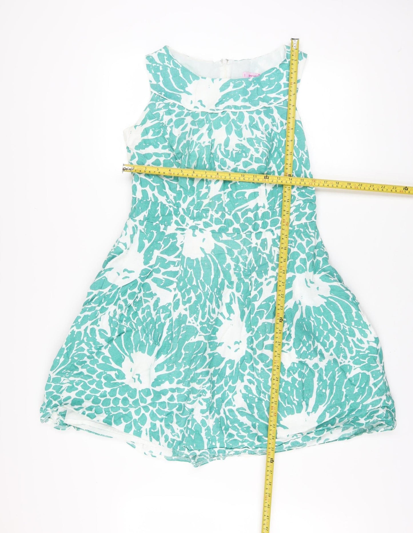 Marks and Spencer Per Una Green Floral Linen Sleeveless A-Line Dress Women’s Size 14