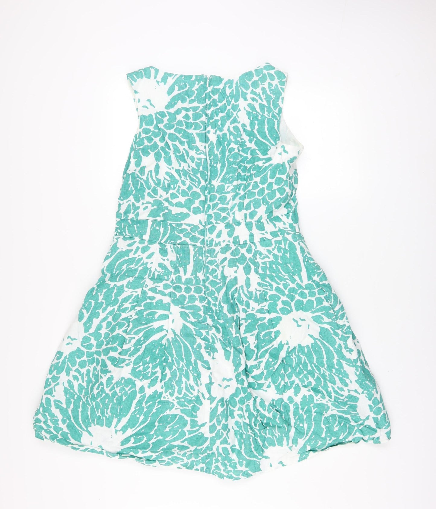 Marks and Spencer Per Una Green Floral Linen Sleeveless A-Line Dress Women’s Size 14