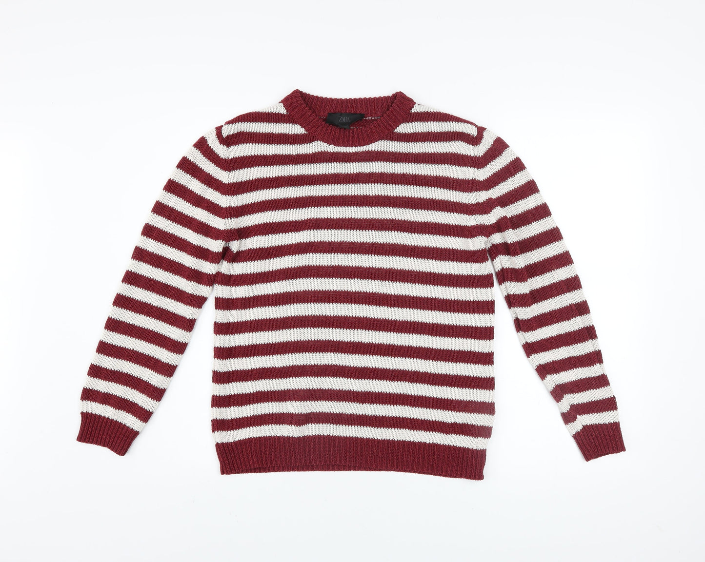 Zara Men Red White Striped Knit Pullover Jumper Size S