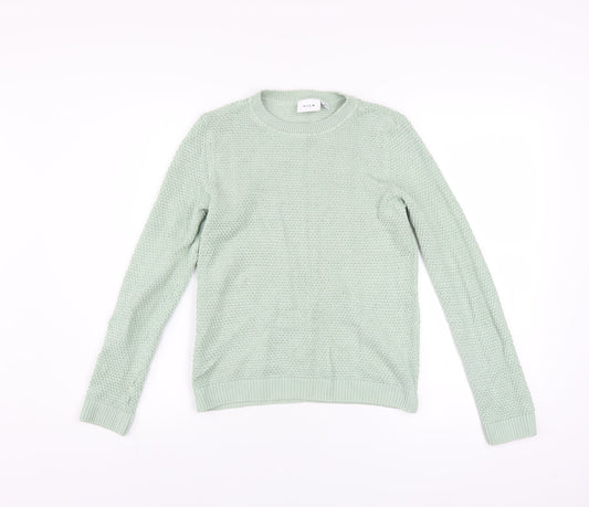 Vila Womens Green Cotton Waffle Knit Crew Neck Jumper XS