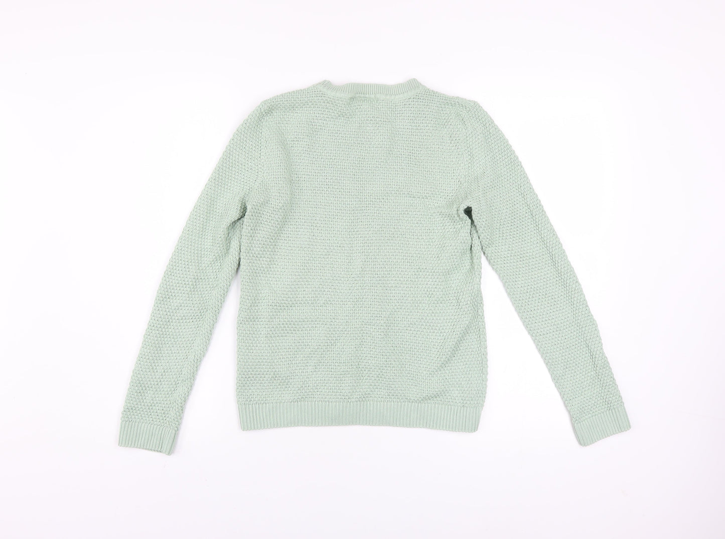 Vila Womens Green Cotton Waffle Knit Crew Neck Jumper XS