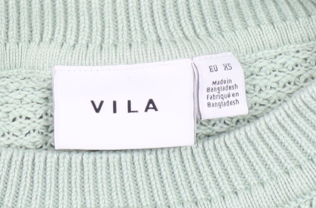 Vila Womens Green Cotton Waffle Knit Crew Neck Jumper XS
