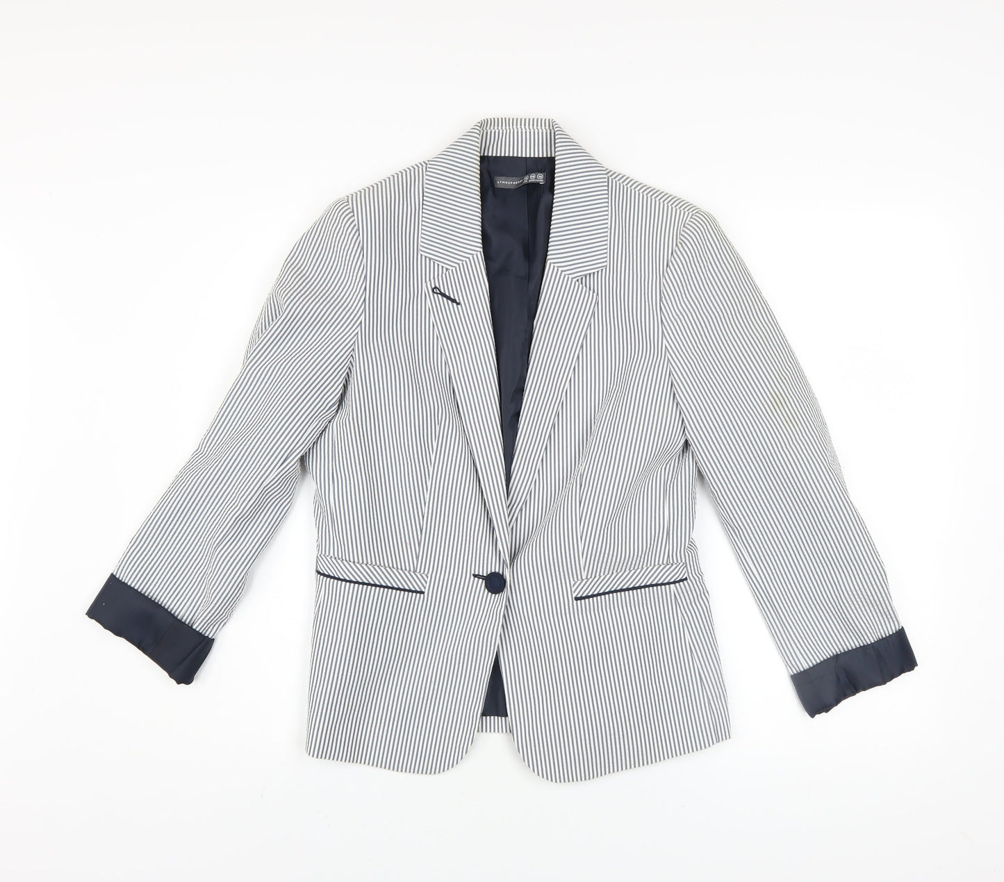 Atmosphere Women Blue Striped Blazer Size 12 Classic Work Jacket