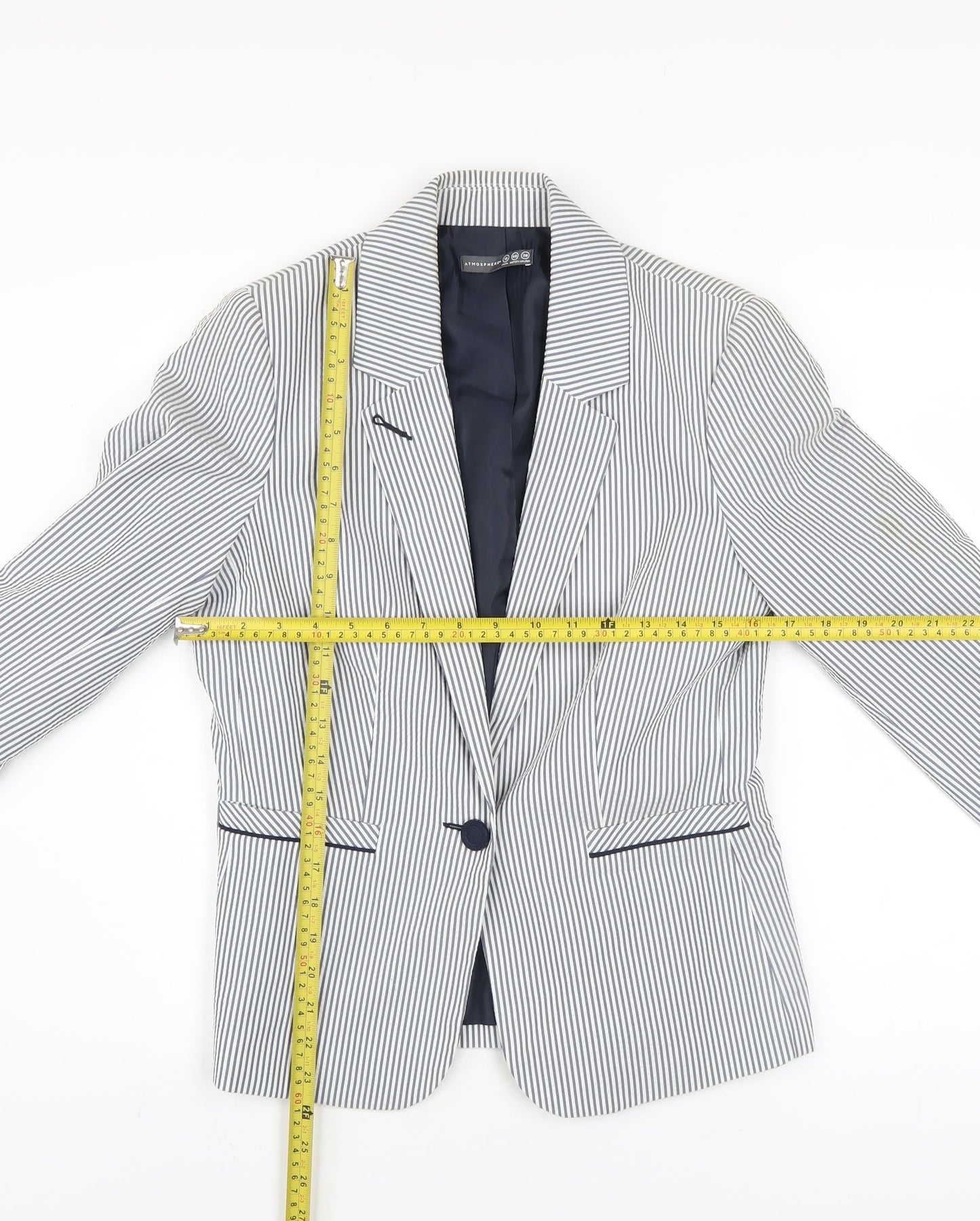 Atmosphere Women Blue Striped Blazer Size 12 Classic Work Jacket