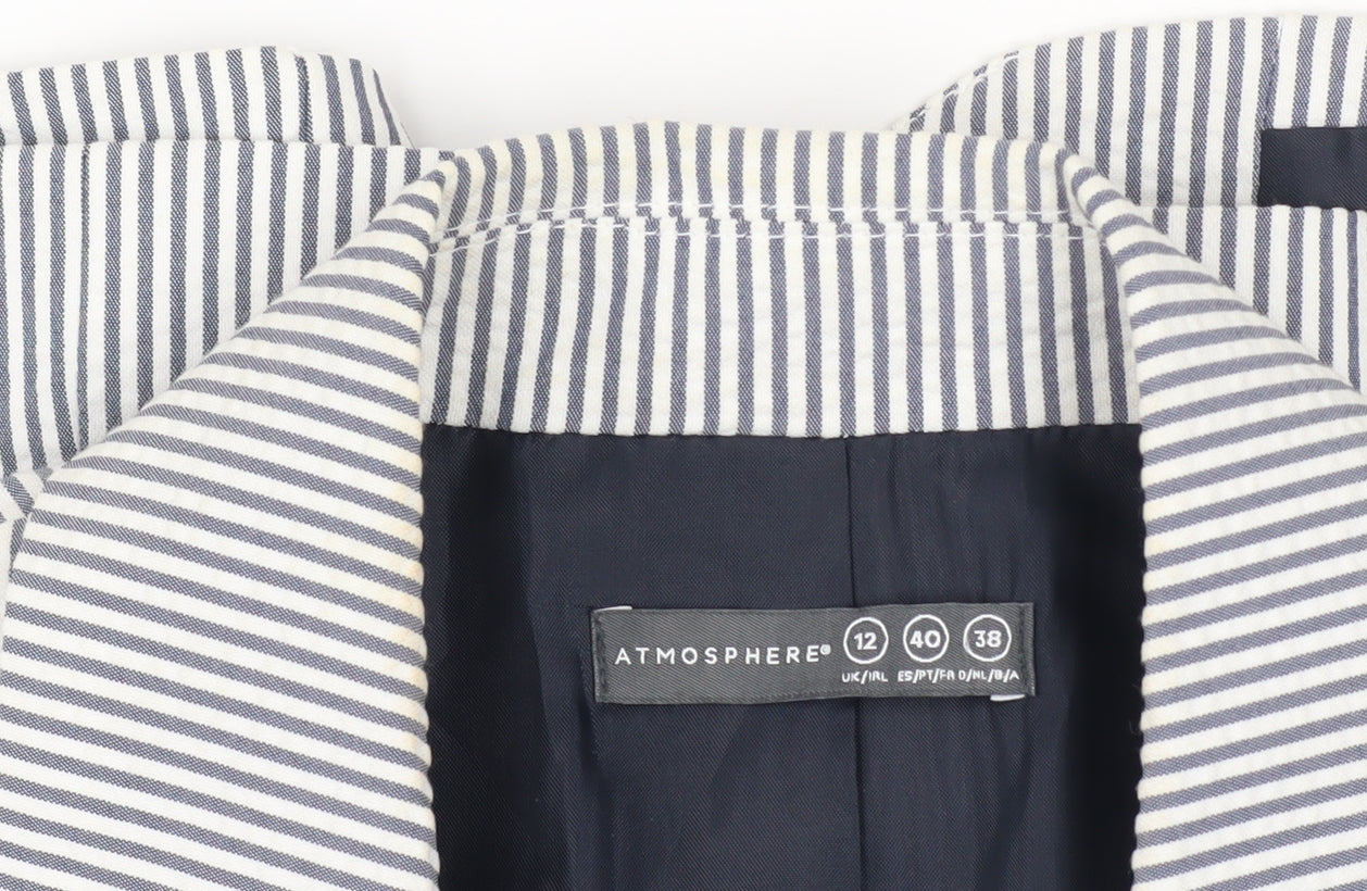 Atmosphere Women Blue Striped Blazer Size 12 Classic Work Jacket
