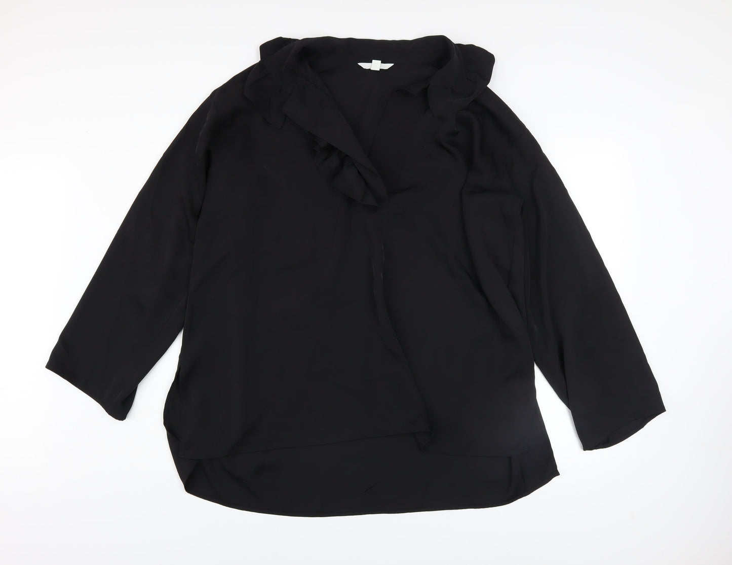 H&M Women’s Black Ruffle Neck Long Sleeve Polyester Blouse Size 12
