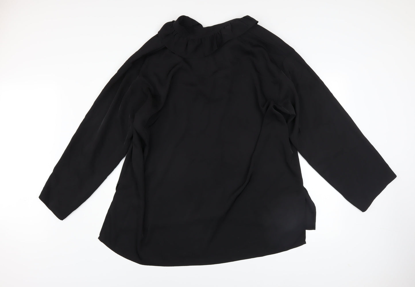 H&M Women’s Black Ruffle Neck Long Sleeve Polyester Blouse Size 12