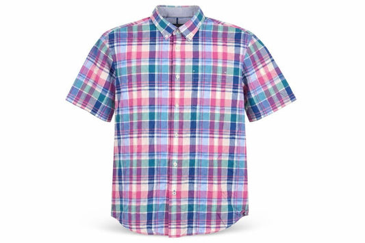 Marks & Spencer Blue Harbour Men's Multicoloured Check Cotton Short Sleeve Shirt L