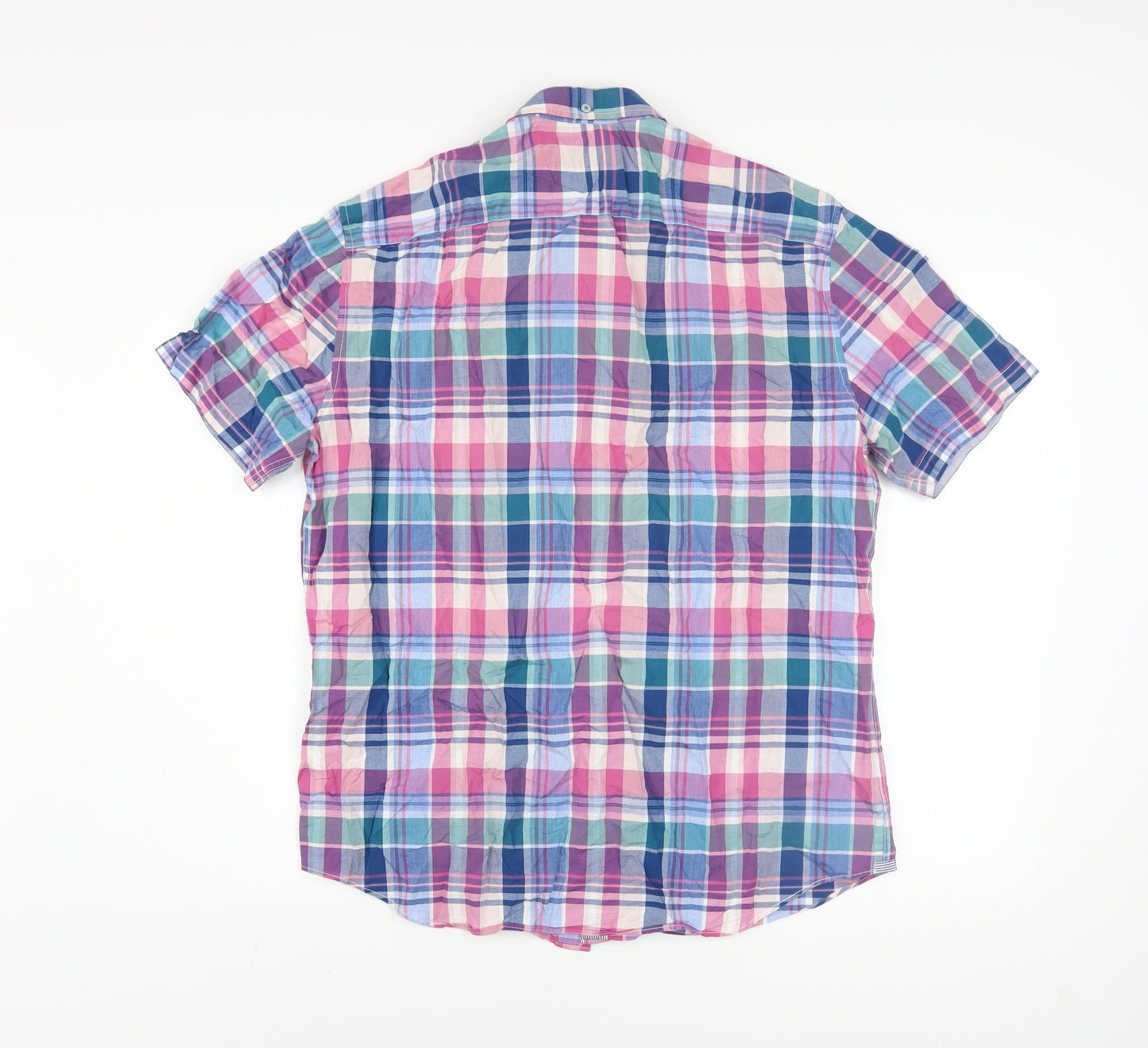 Marks and Spencer Blue Harbour Men's Multicoloured Check Cotton Short Sleeve Shirt L