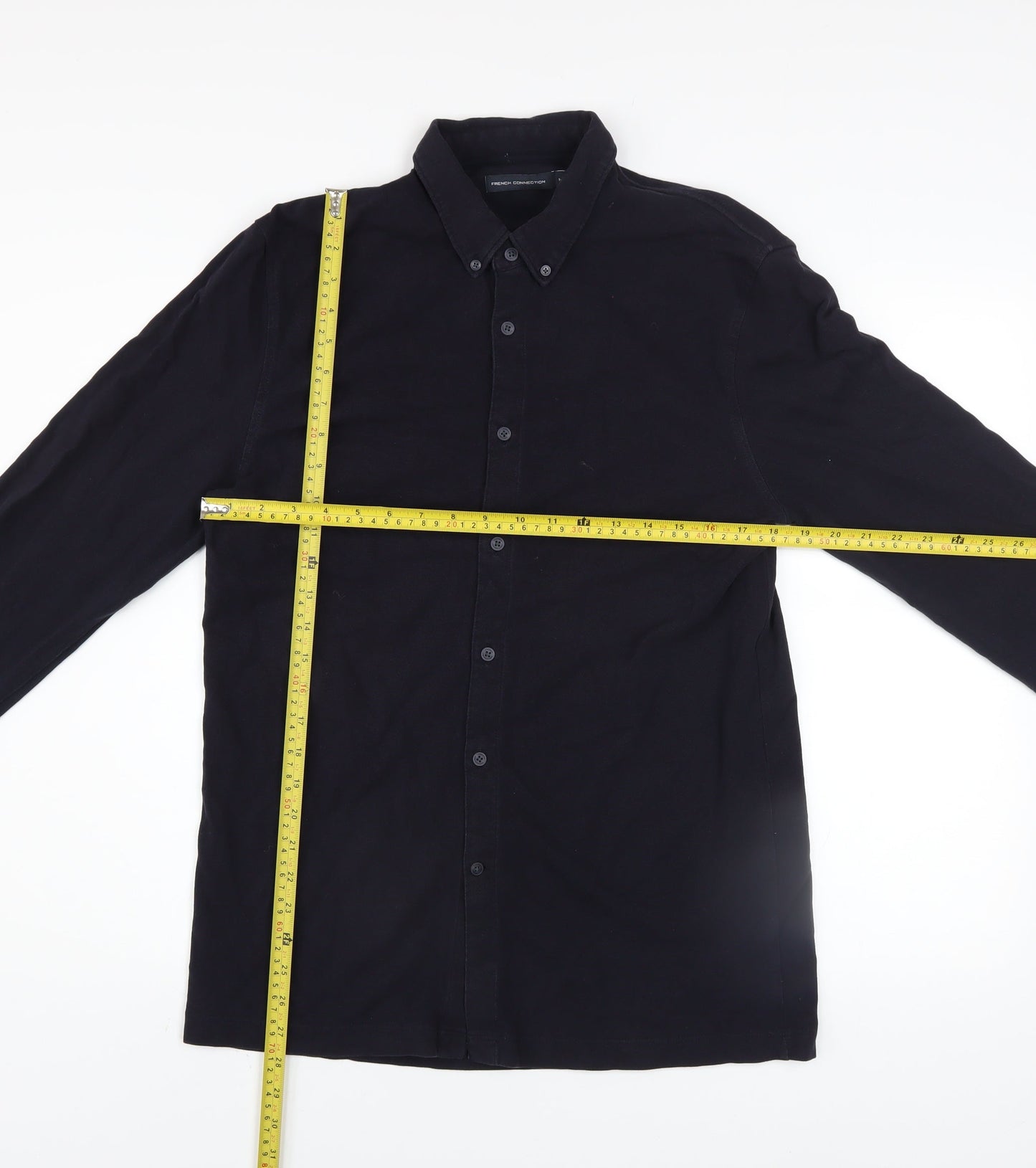 French Connection Men's Black Cotton Long Sleeve Button-Up Shirt M