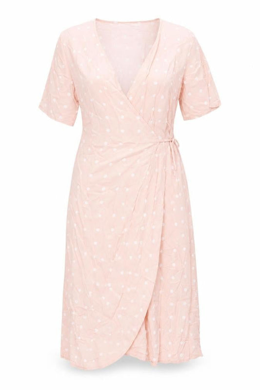 Only Women Pink Polka Dot Wrap Midi Dress S