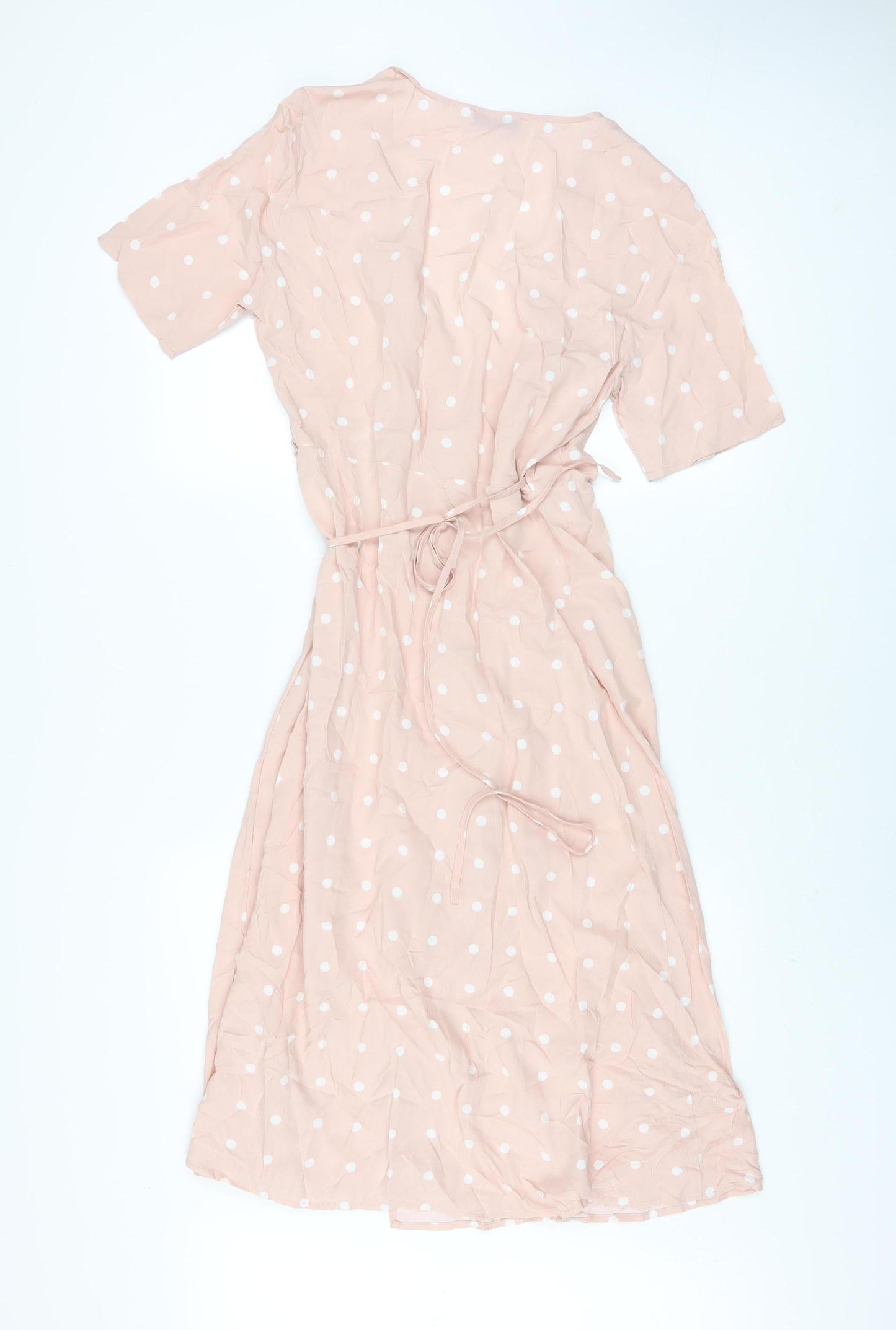 ONLY Women Pink Polka Dot Wrap Midi Dress S