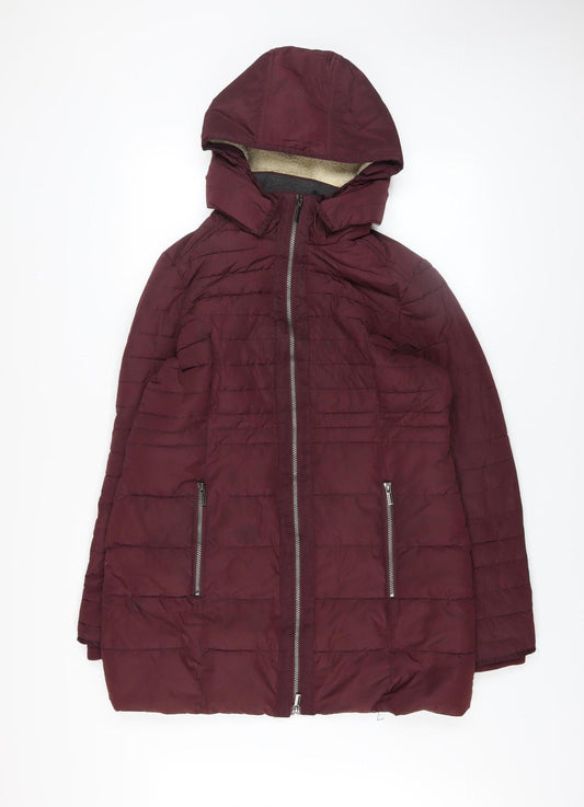 Soya Concept Women’s Red Hooded Puffer Jacket Size M Full Zip Mid-Length
