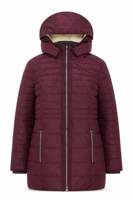 Soya Concept Women’s Red Hooded Puffer Jacket Size M Full Zip Mid-Length