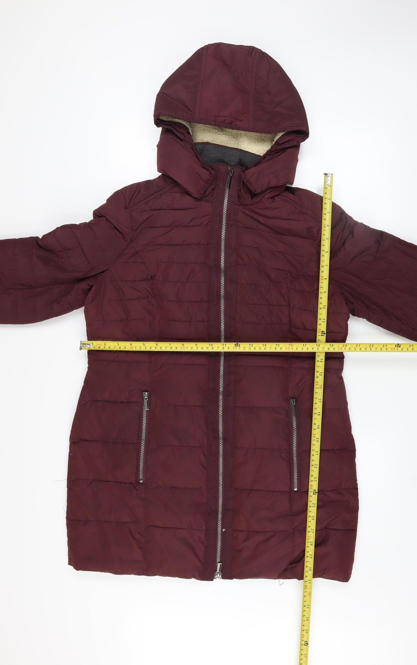 Soya Concept Women’s Red Hooded Puffer Jacket Size M Full Zip Mid-Length