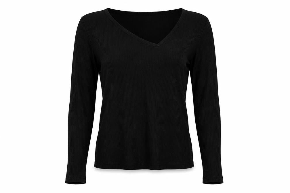 Vero Moda Women’s Black Viscose Long Sleeve V-Neck Slim Top S