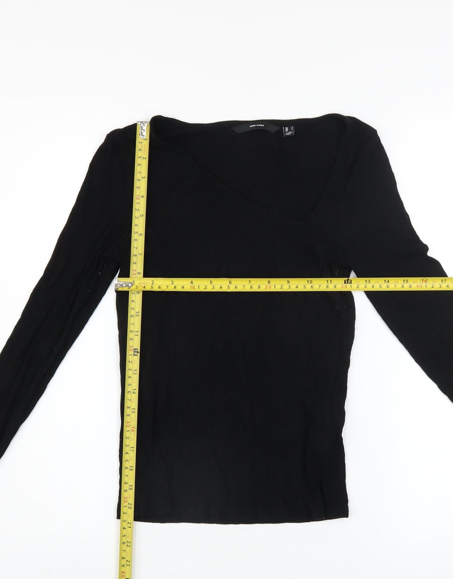Vero Moda Women’s Black Viscose Long Sleeve V-Neck Slim Top S