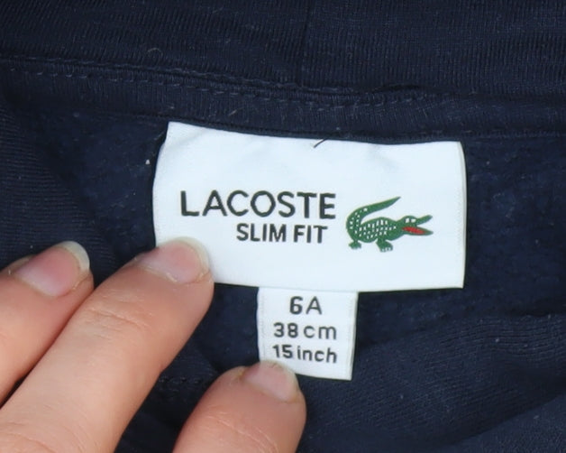 Lacoste Boys Blue Slim Fit Pullover Hoodie 6 Years Logo Fleece Sweatshirt