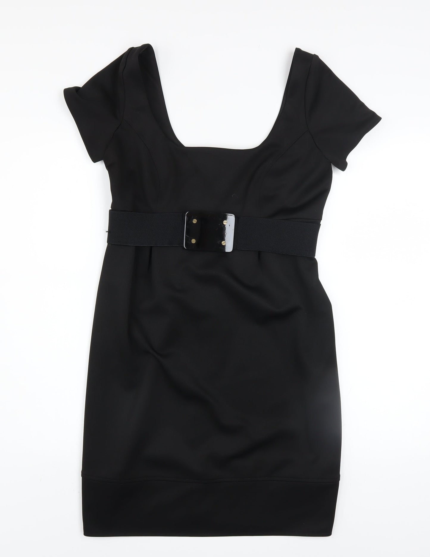 River Island Women’s Black Belted Bodycon Knee Length Dress Size 10