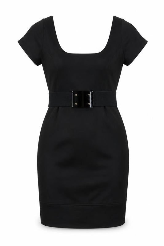 River Island Women’s Black Belted Bodycon Knee Length Dress Size 10