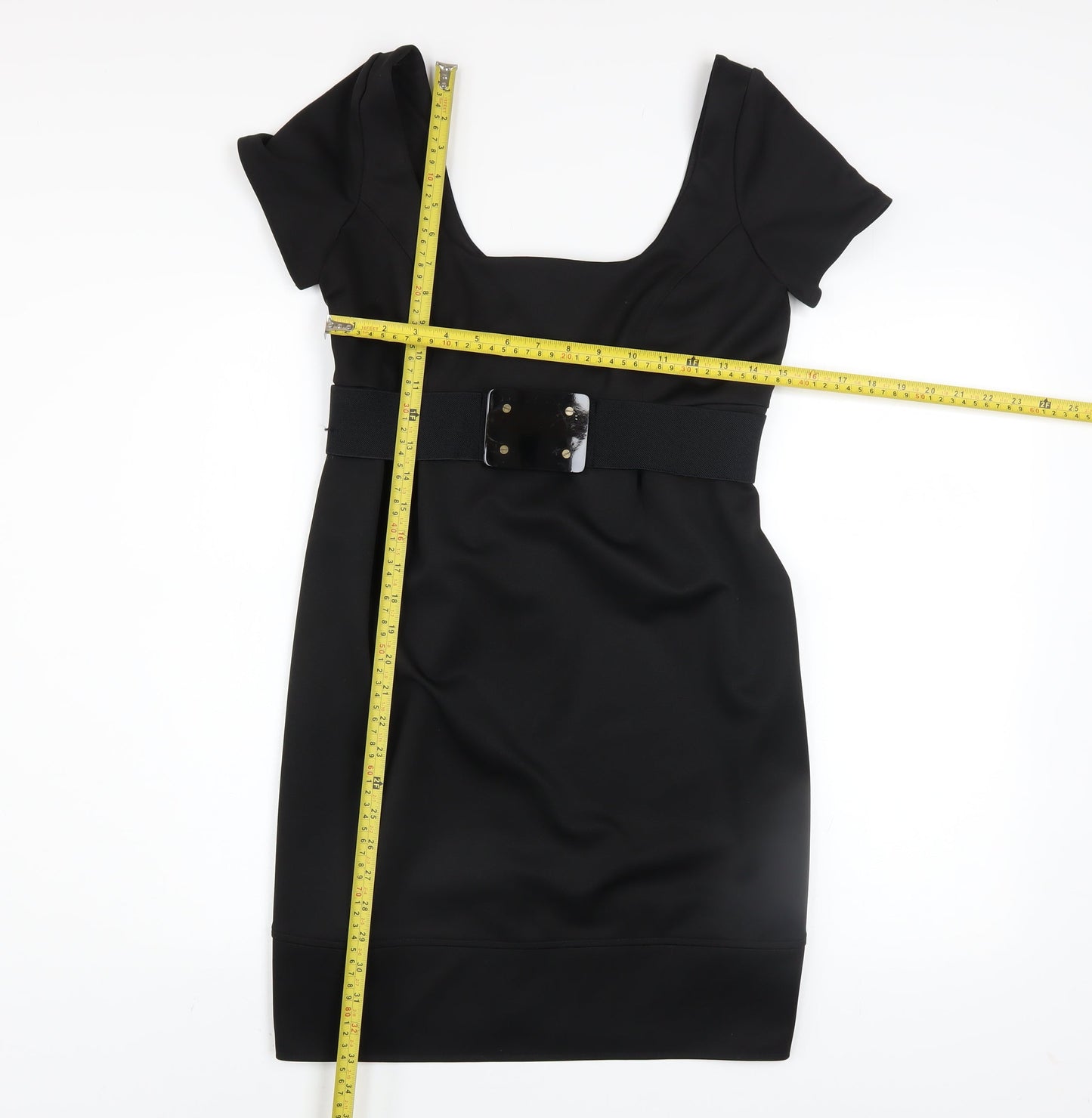 River Island Women’s Black Belted Bodycon Knee Length Dress Size 10